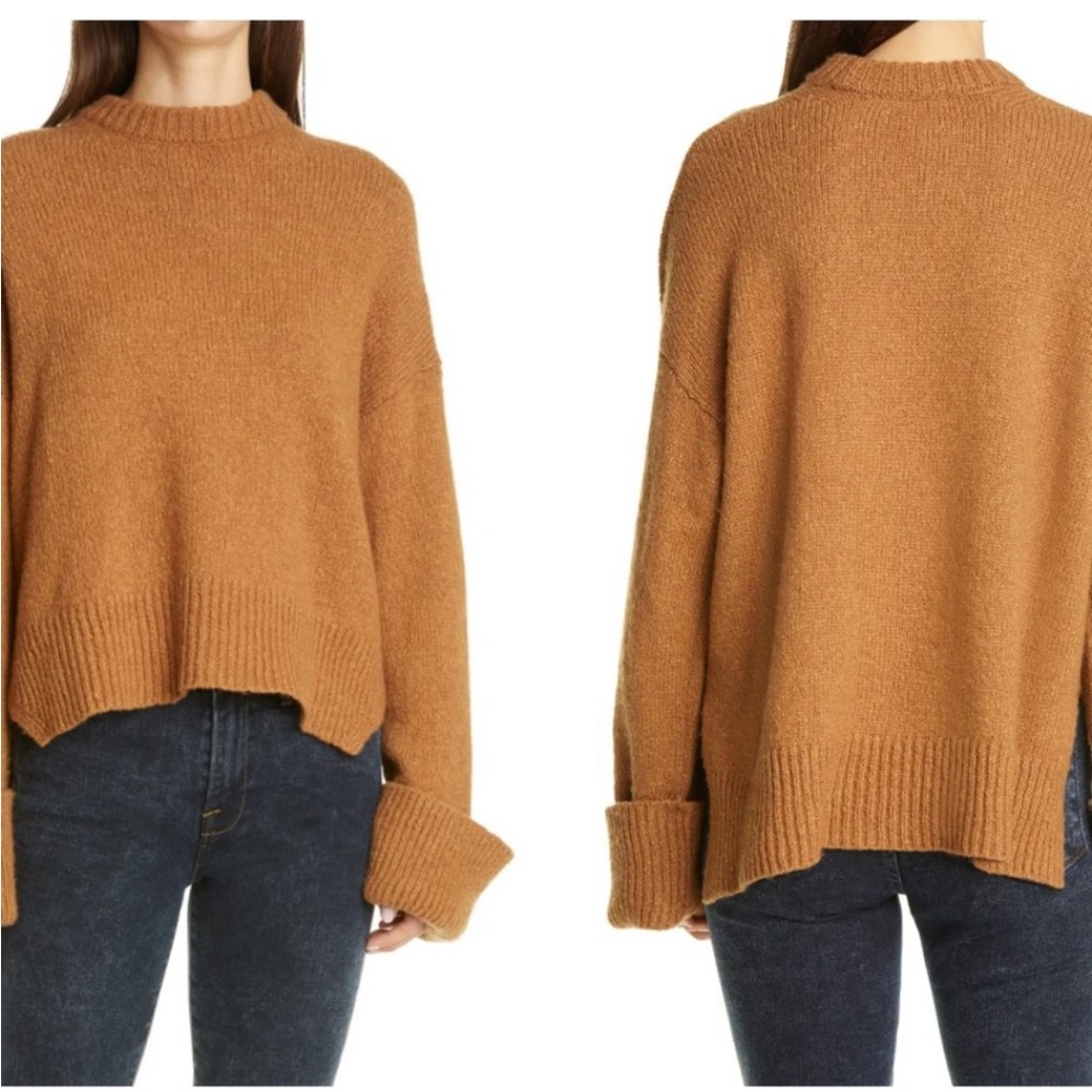 FRAME Leon Slouchy Sweater in‎ Camel Wool Cashmere Oversized Medium Tan Crewneck